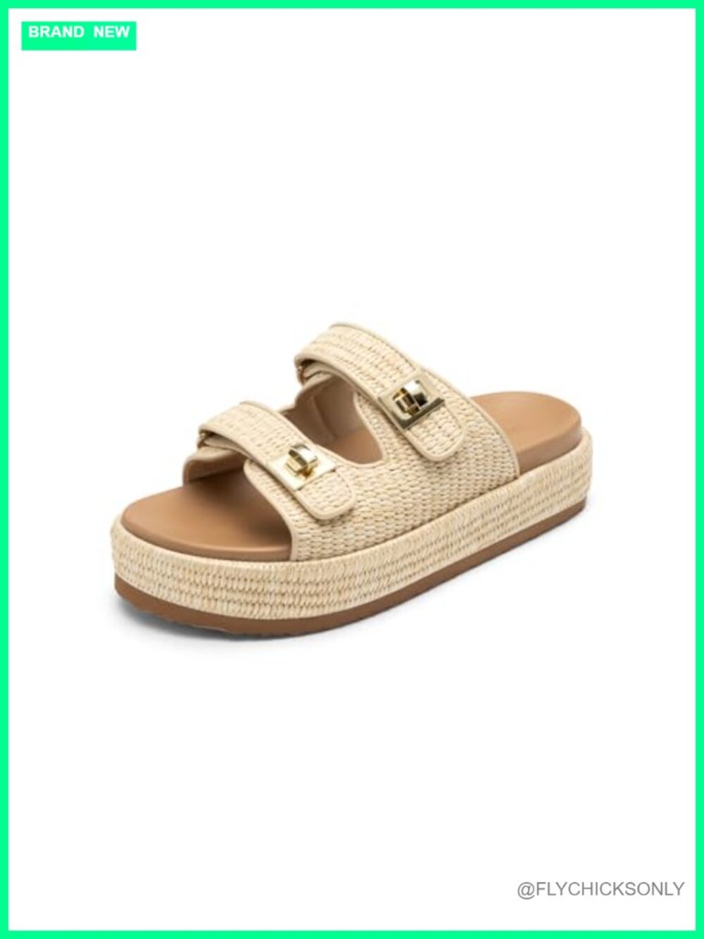 Women's Platform Wedge Espadrille Sandals Raffia Faux Leather Slip On